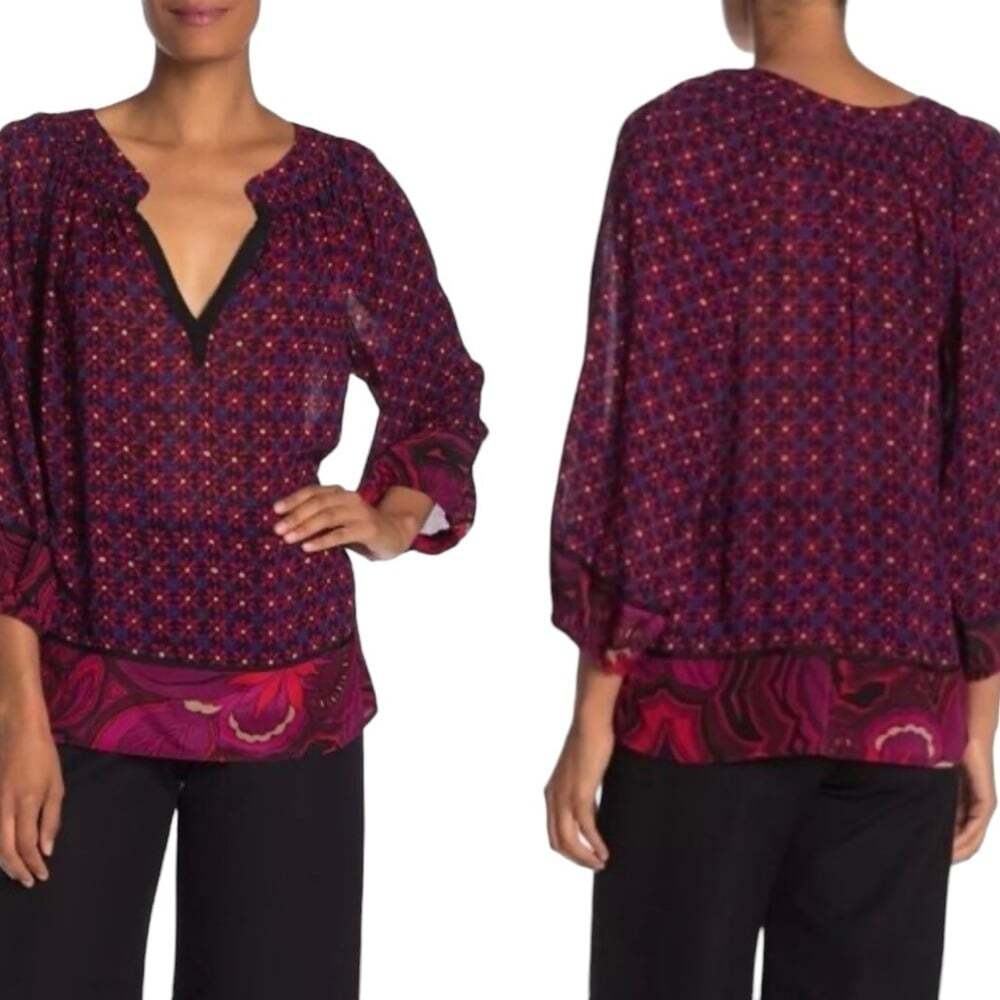 Trina Turk Womens Colourful Top Blouse Size Medium Bloom Chic Cottagecore Chic